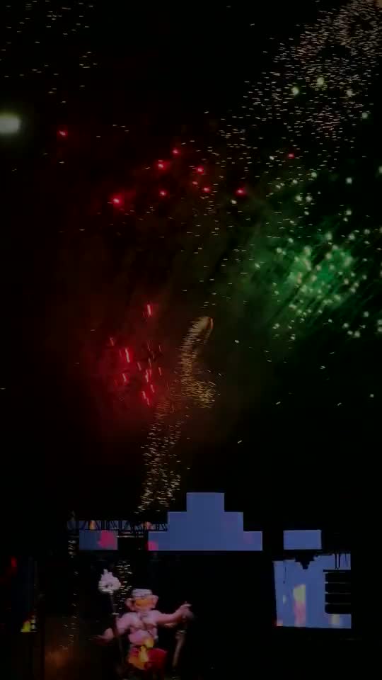 Reel from the Ganesh Aagaman in Guntur: fireworks over the lit stage